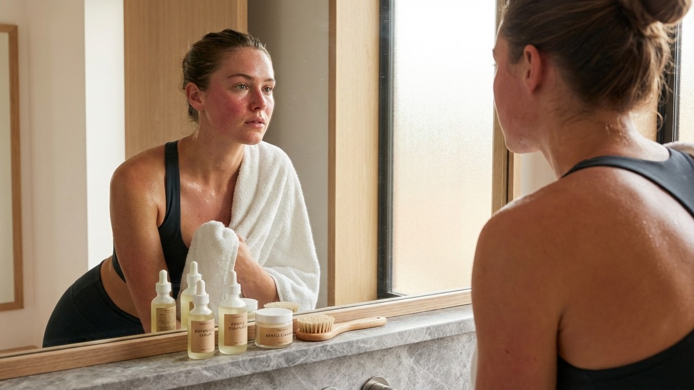 Peau après le sport : routine naturelle rapide (transpiration, pores, irritation)