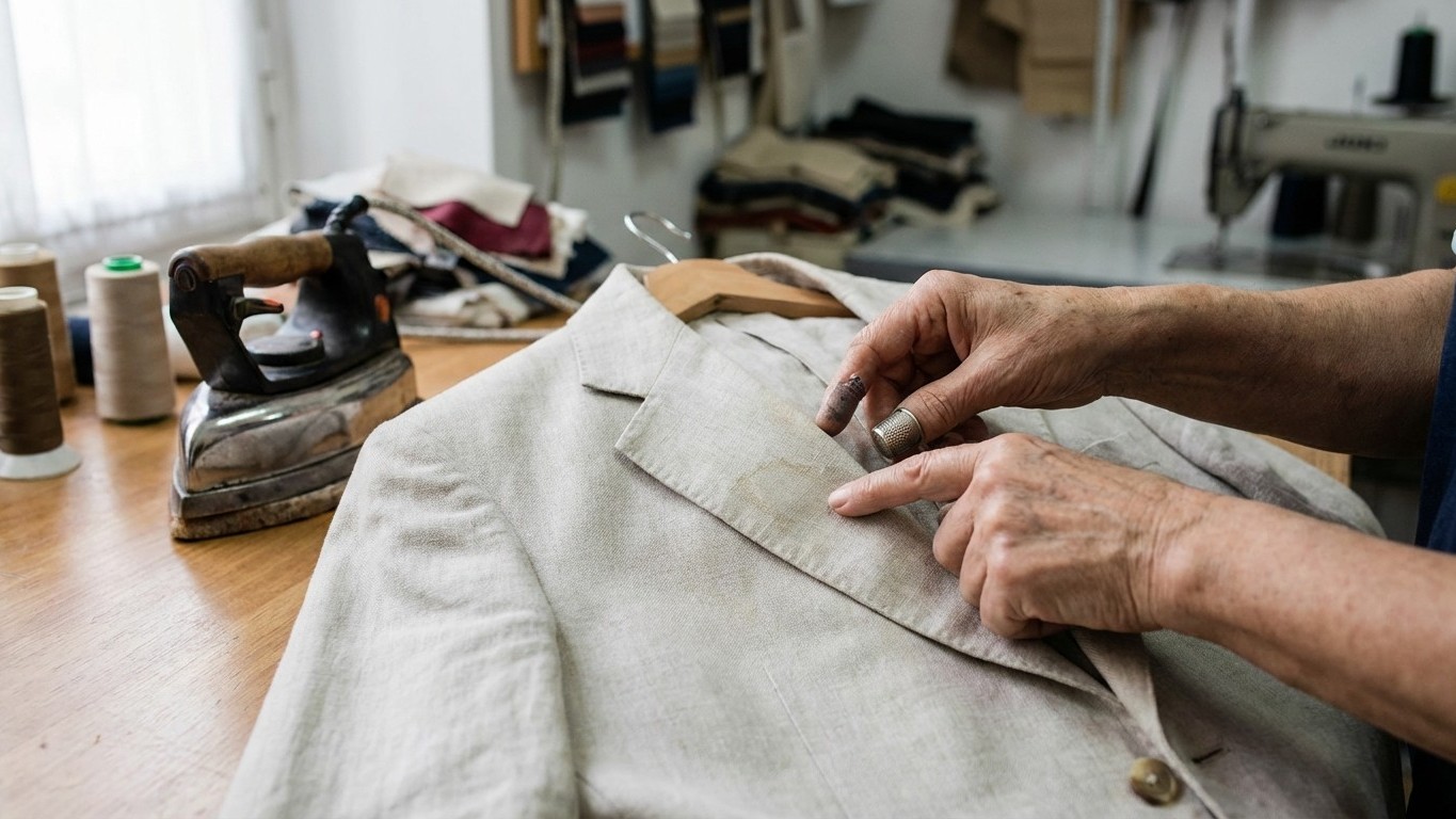 Schneider erkennen sofort, ob Sie Ihren Leinen-Blazer mit Wasser gebügelt haben – an diesem einen Fleck