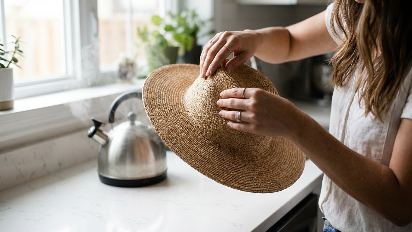 Strohhut-Rettung mit dem Wasserkocher: Wie ich meinen verformten Lieblingshut in 15 Minuten restaurierte