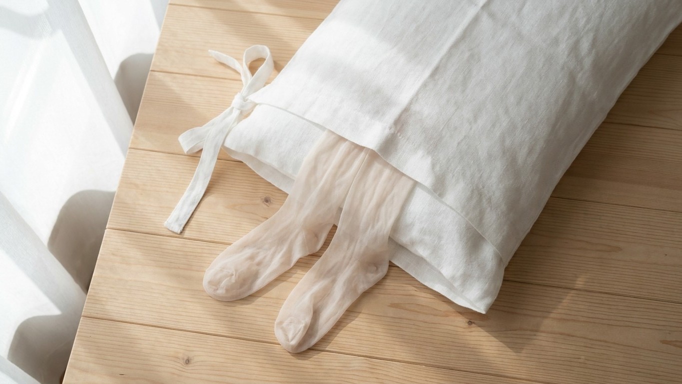 Ich habe meine Feinstrumpfhose nur zum Ausprobieren in einen Kissenbezug gesteckt: seitdem kommt keine einzige Laufmasche ...
