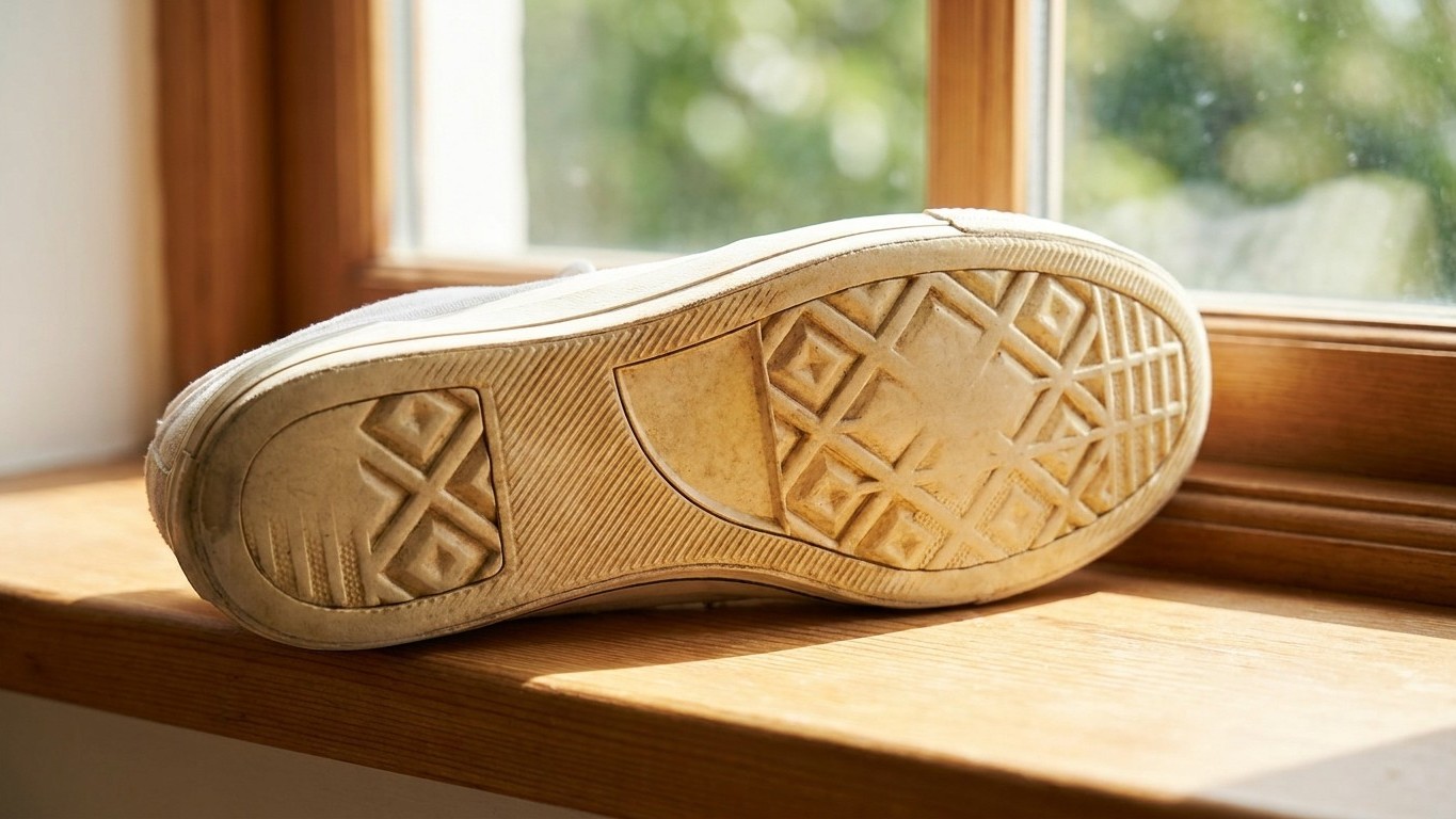 Ich habe meine weißen Sneaker nach jedem Tragen auf die sonnige Fensterbank gestellt, nur damit sie schneller trocknen: al...