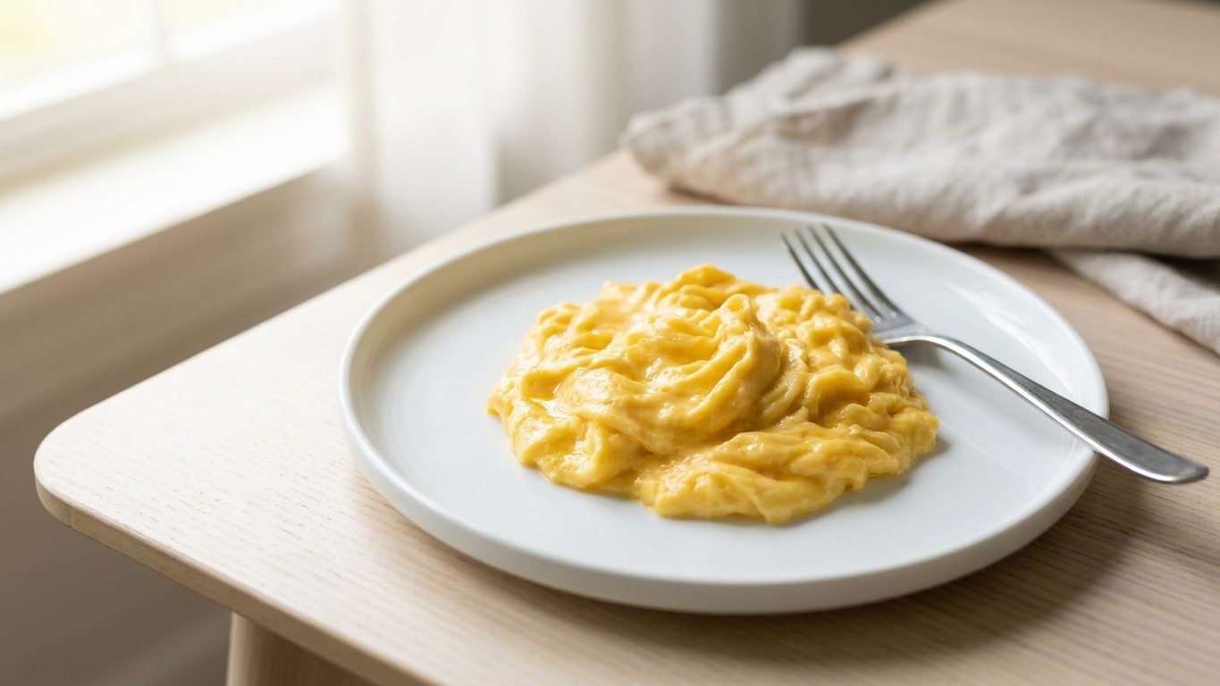 Wir alle geben Milch ins Rührei, damit es cremig bleibt, dabei entscheidet ein halber Teelöffel aus dem Backschrank darübe...