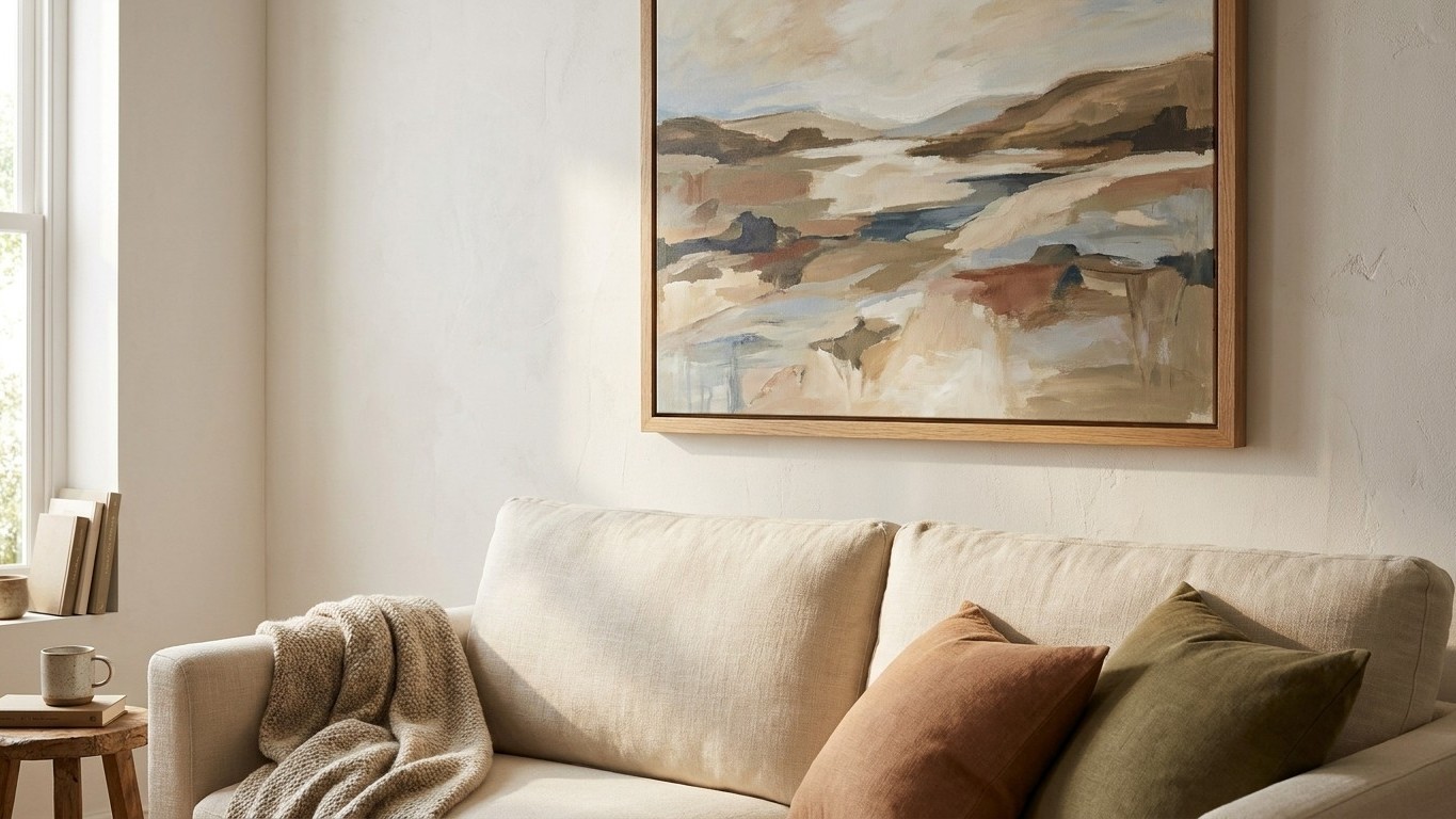 Wir alle hängen das Bild überm Sofa auf Augenhöhe, dabei entscheidet allein der Abstand zur Rückenlehne über die Wirkung d...